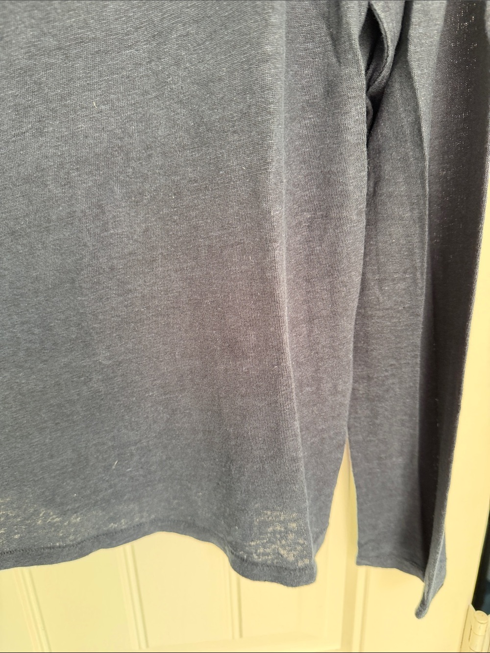 Crop Top Linen Navy Long Sleeve Lightweight Crew Top - Picture 3 of 4